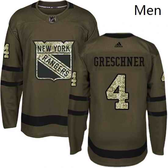 Mens Adidas New York Rangers 4 Ron Greschner Premier Green Salute to Service NHL Jersey